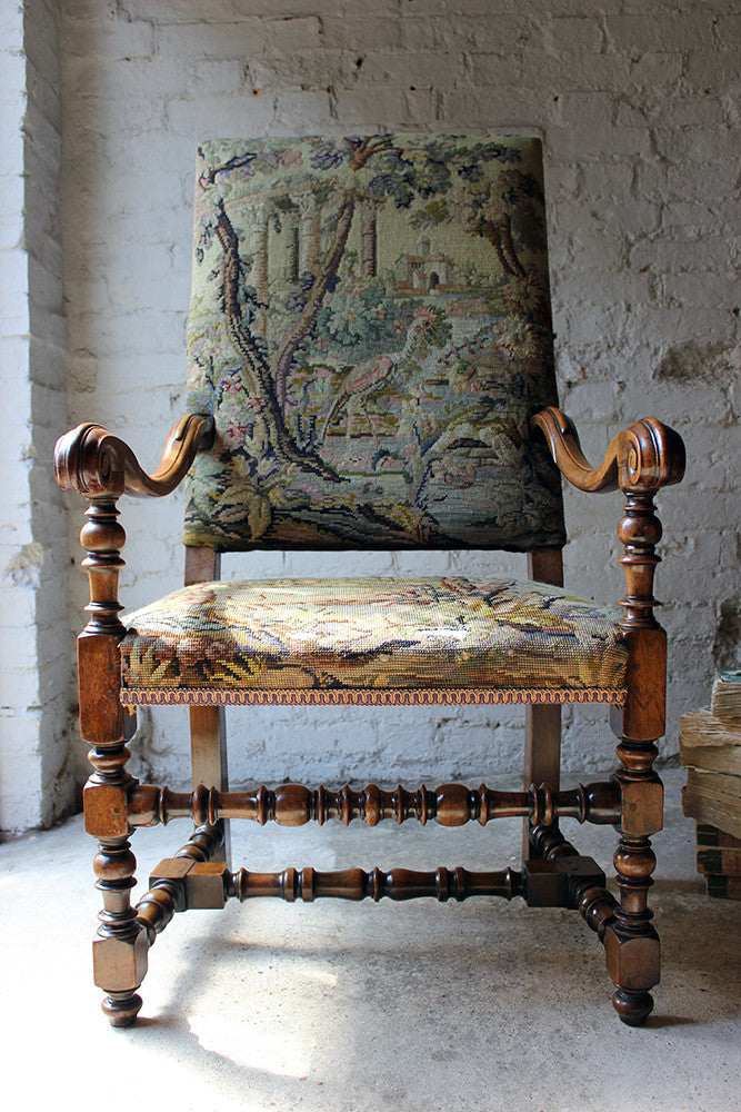 A Good Quality Louis XIV Style Gros-Point Upholstered Open Armchair from Auchterool House, Fife