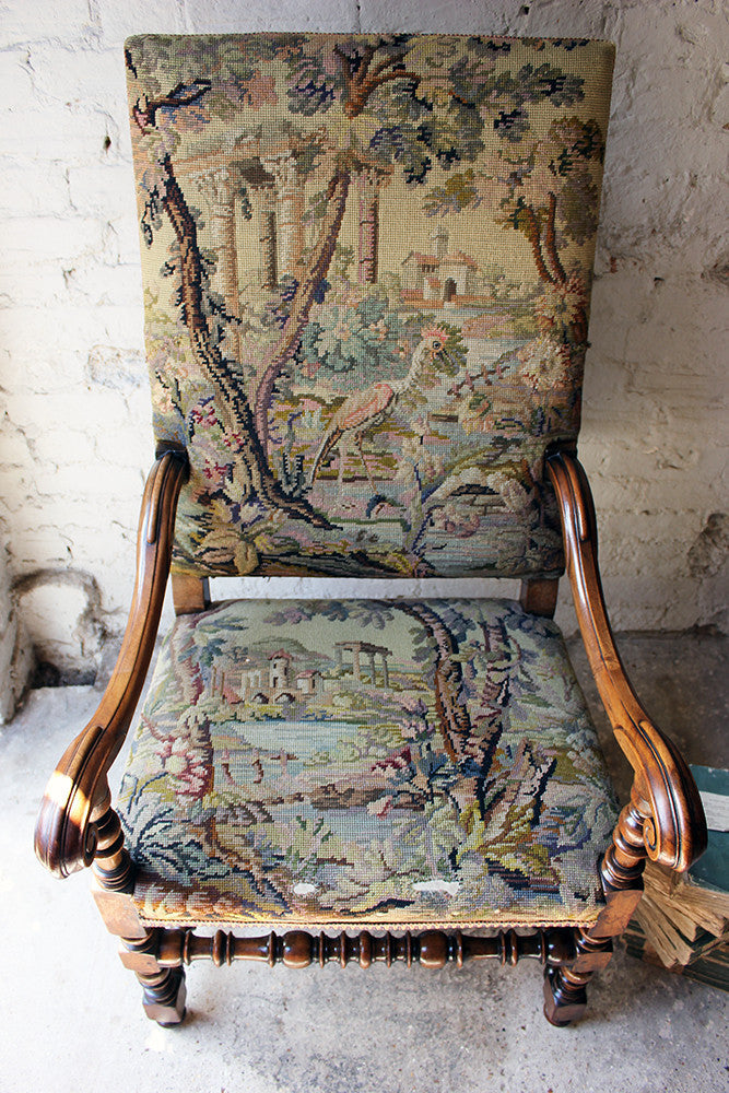 A Good Quality Louis XIV Style Gros-Point Upholstered Open Armchair from Auchterool House, Fife