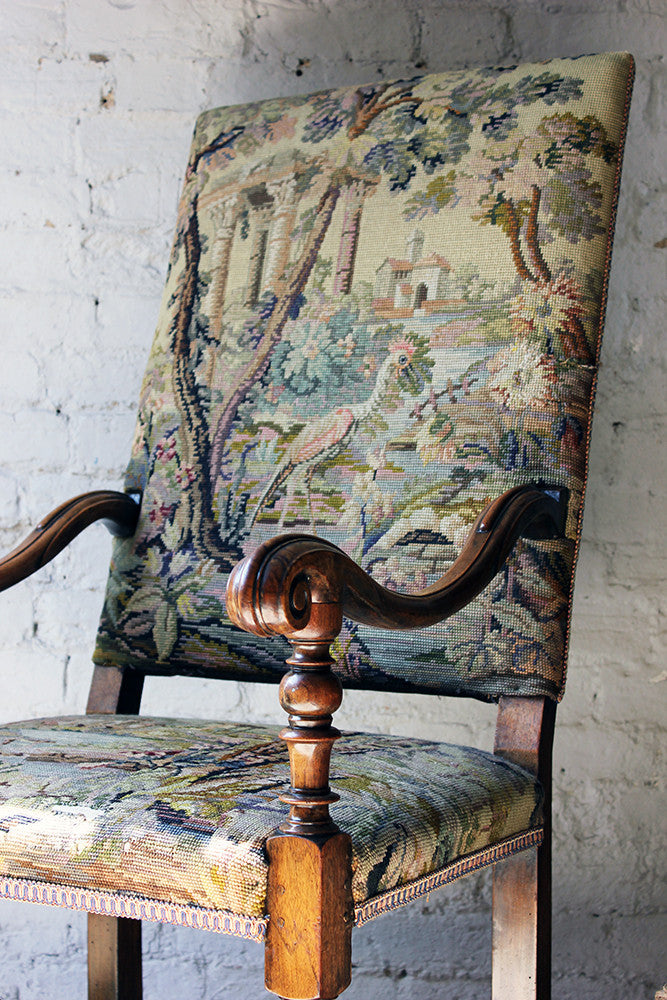 A Good Quality Louis XIV Style Gros-Point Upholstered Open Armchair from Auchterool House, Fife