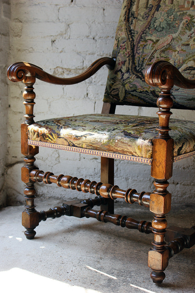 A Good Quality Louis XIV Style Gros-Point Upholstered Open Armchair from Auchterool House, Fife