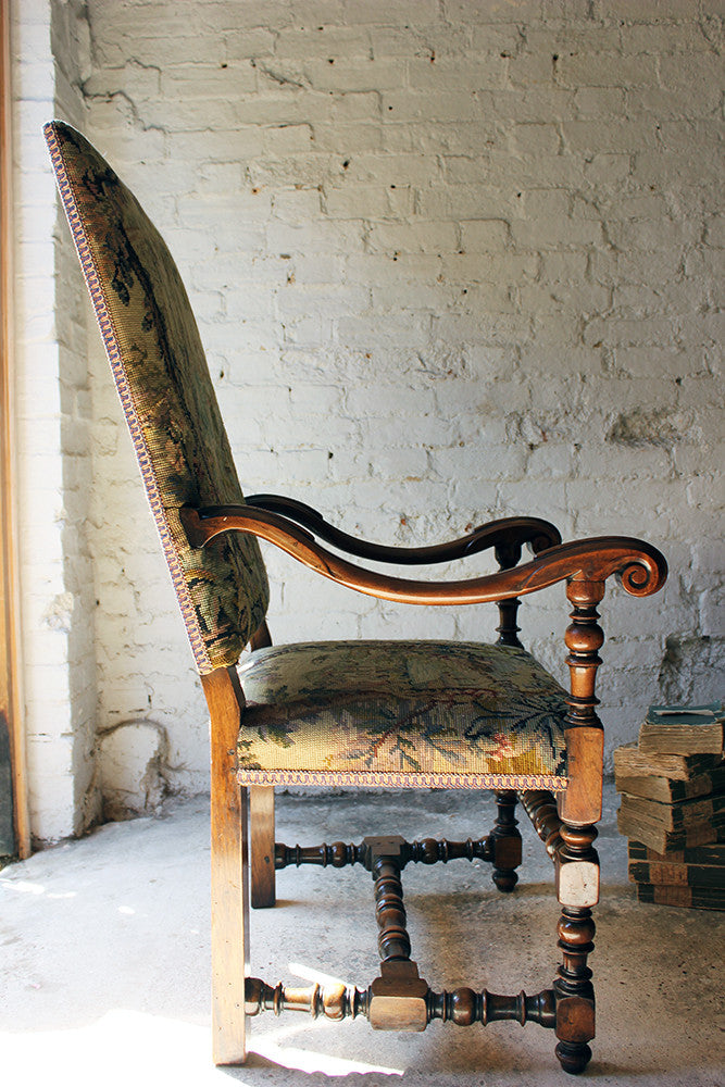 A Good Quality Louis XIV Style Gros-Point Upholstered Open Armchair from Auchterool House, Fife