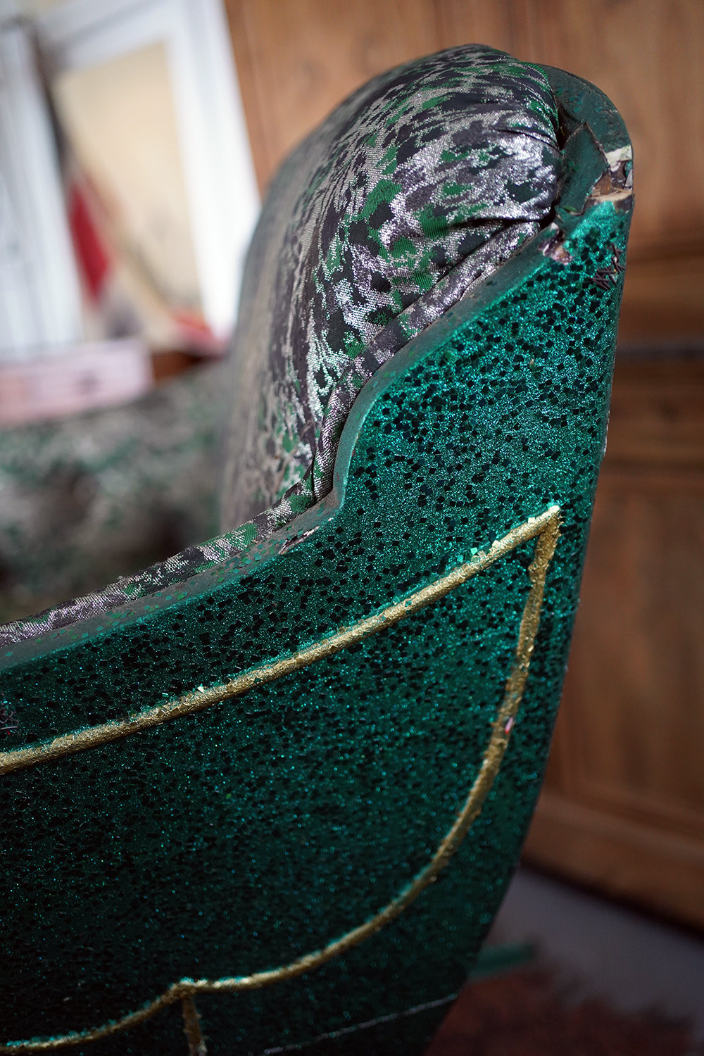 A Full-Size Late Victorian Green & Gold Painted Sleigh; Ex Harrods Department Store c.1895