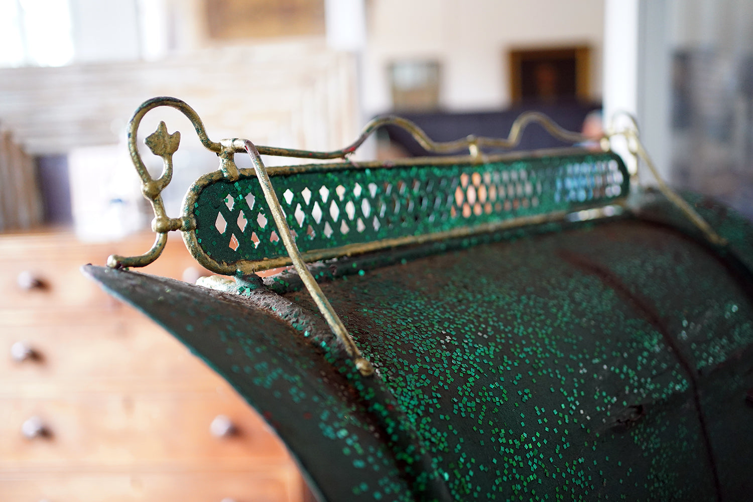A Full-Size Late Victorian Green & Gold Painted Sleigh; Ex Harrods Department Store c.1895
