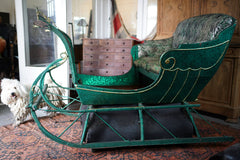 A Full-Size Late Victorian Green & Gold Painted Sleigh; Ex Harrods Department Store c.1895