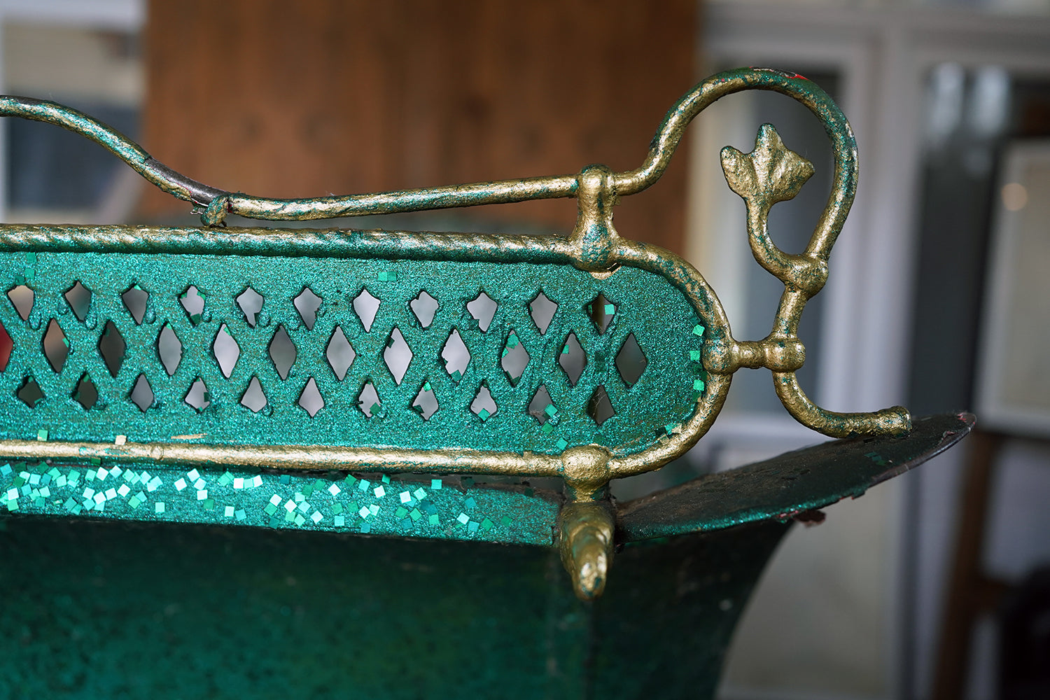 A Full-Size Late Victorian Green & Gold Painted Sleigh; Ex Harrods Department Store c.1895