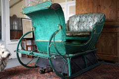 A Full-Size Late Victorian Green & Gold Painted Sleigh; Ex Harrods Department Store c.1895