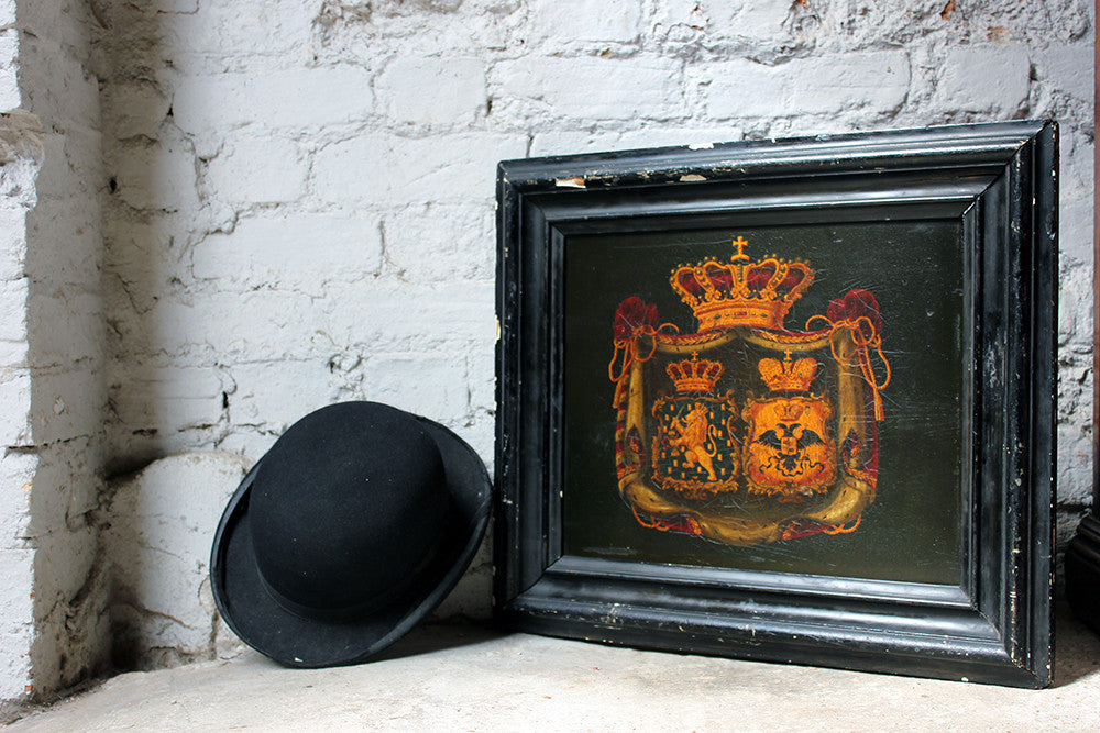 A Fine Mid-19thC Dutch Oil on Panel Funerary Hatchment or Rouwborden: The Marital Arms of Willem Frederik George Lodewijk van Oranje-Nassau, King Willem II of Netherlands & Queen, Grand Duchess Anna Pavlovna of Russia, c.1849