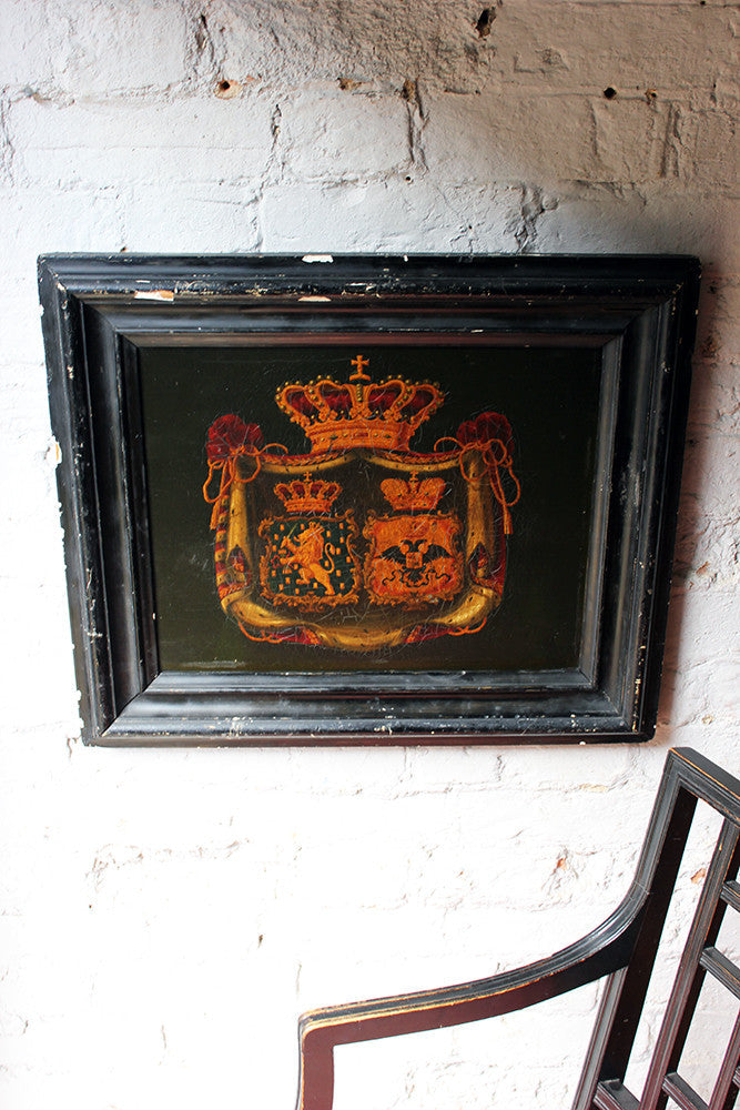 A Fine Mid-19thC Dutch Oil on Panel Funerary Hatchment or Rouwborden: The Marital Arms of Willem Frederik George Lodewijk van Oranje-Nassau, King Willem II of Netherlands & Queen, Grand Duchess Anna Pavlovna of Russia, c.1849