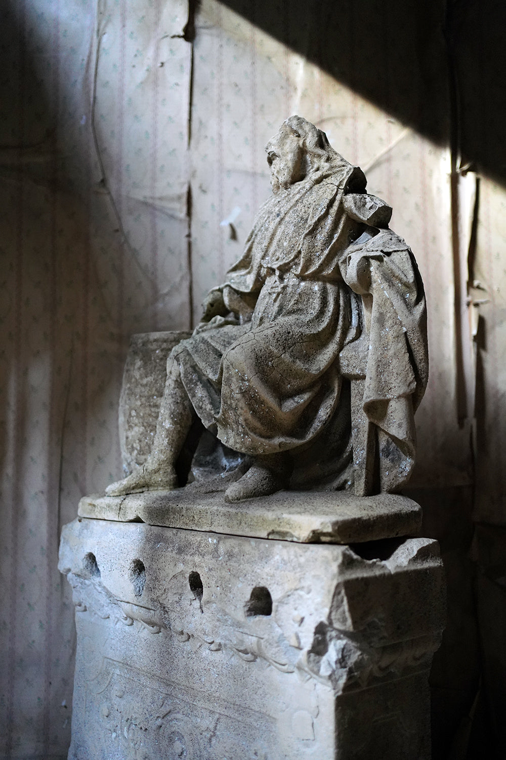 A Fragmentary Sandstone Sculpture of a Bearded Headless Saint c.1870 & Later