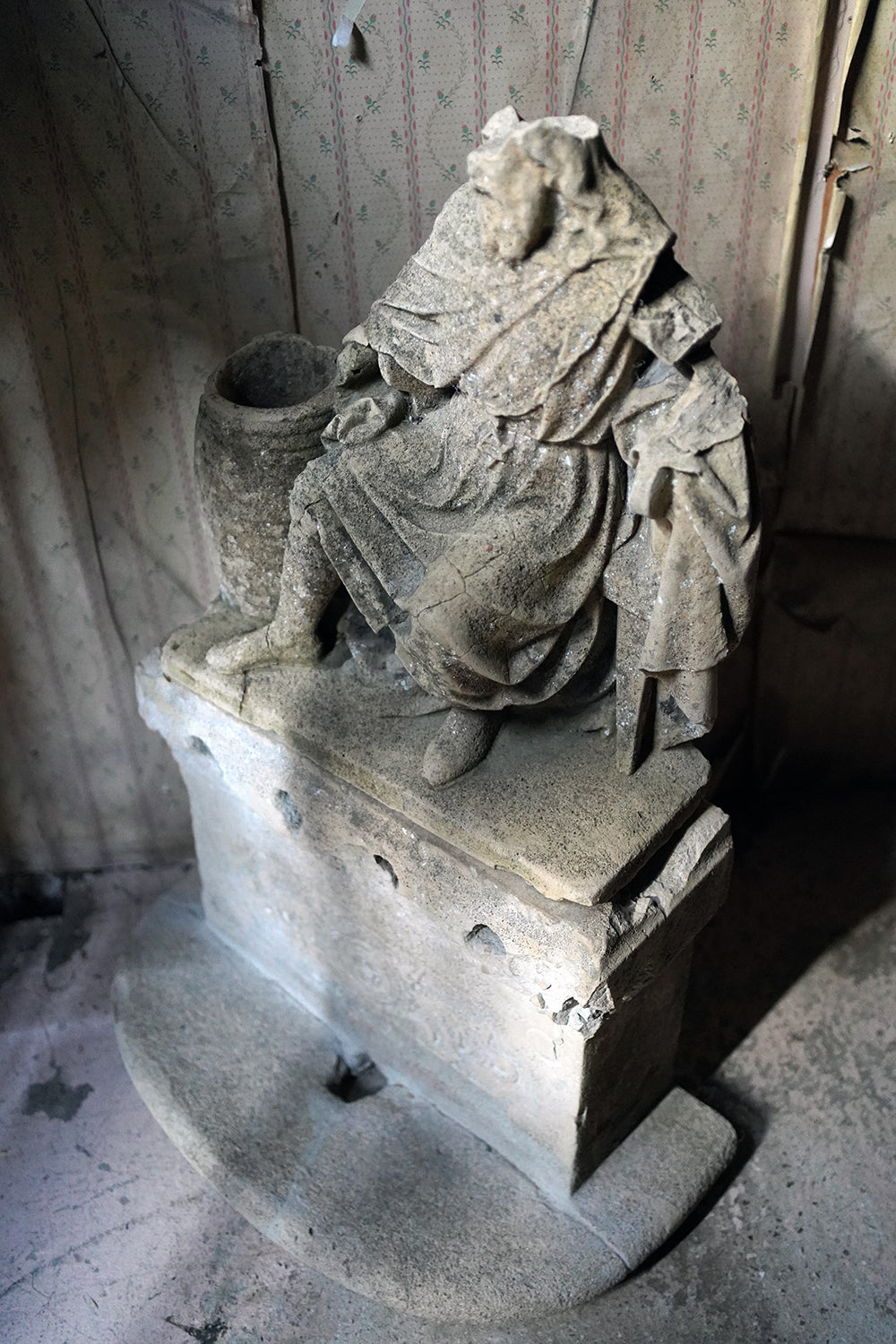 A Fragmentary Sandstone Sculpture of a Bearded Headless Saint c.1870 & Later