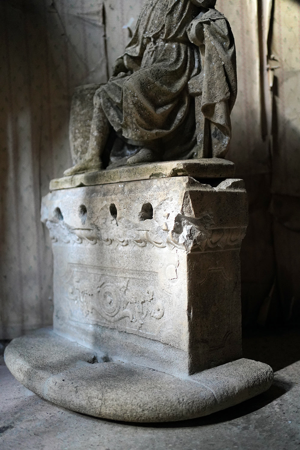 A Fragmentary Sandstone Sculpture of a Bearded Headless Saint c.1870 & Later