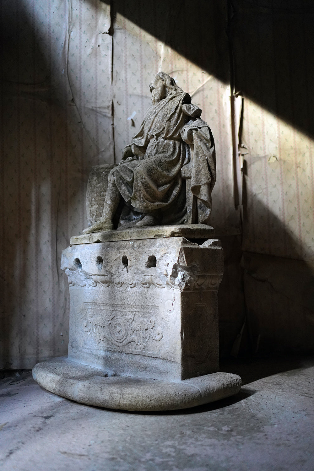 A Fragmentary Sandstone Sculpture of a Bearded Headless Saint c.1870 & Later