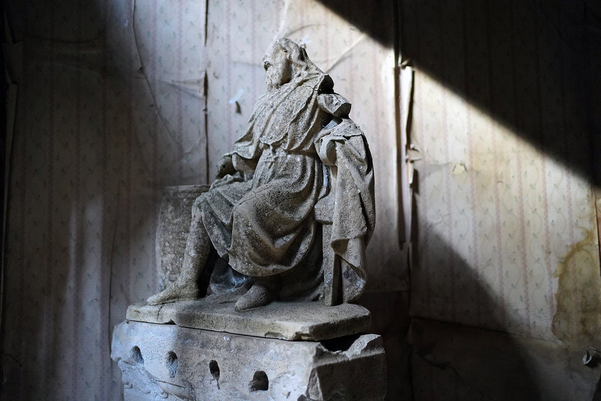A Fragmentary Sandstone Sculpture of a Bearded Headless Saint c.1870 & Later