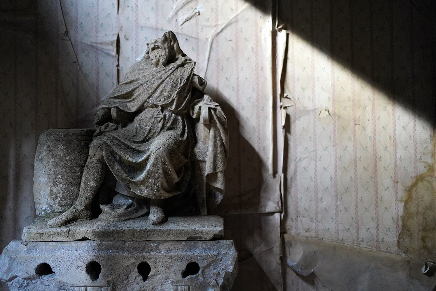 A Fragmentary Sandstone Sculpture of a Bearded Headless Saint c.1870 & Later
