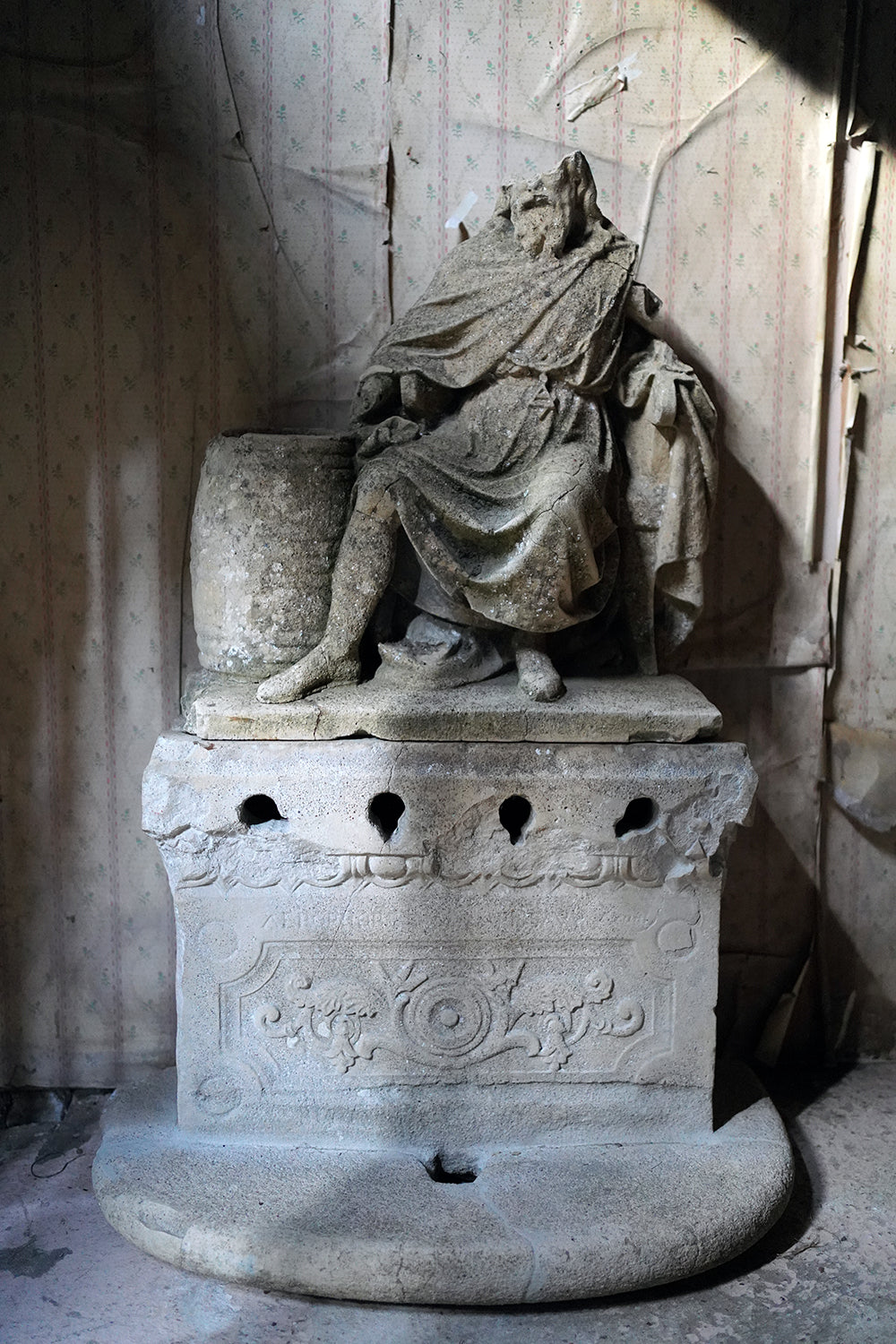 A Fragmentary Sandstone Sculpture of a Bearded Headless Saint c.1870 & Later