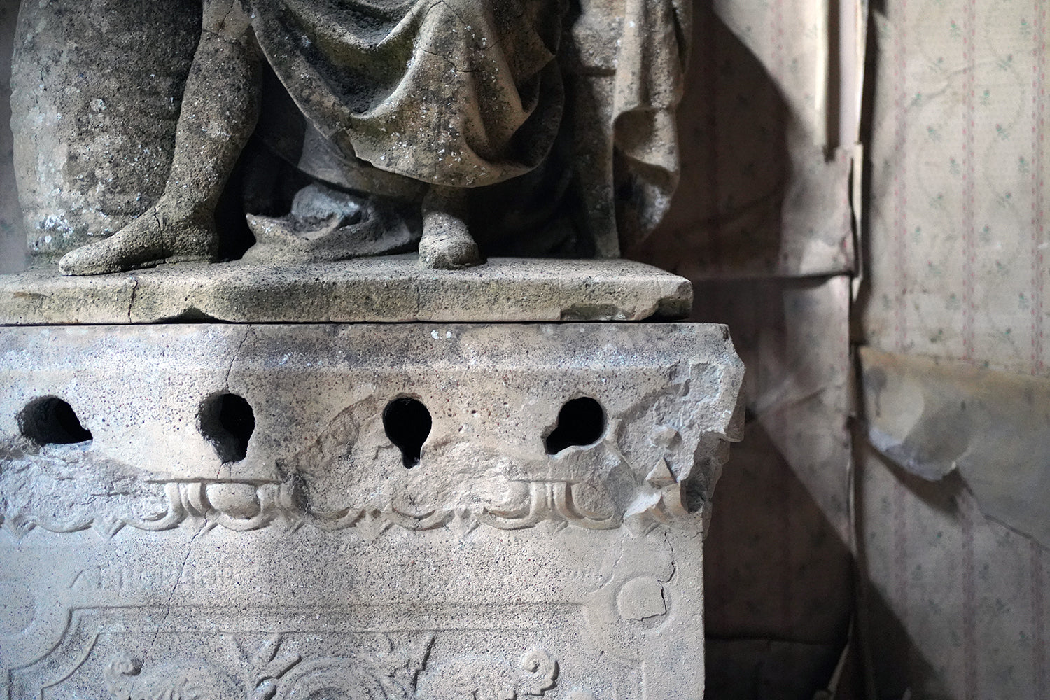 A Fragmentary Sandstone Sculpture of a Bearded Headless Saint c.1870 & Later