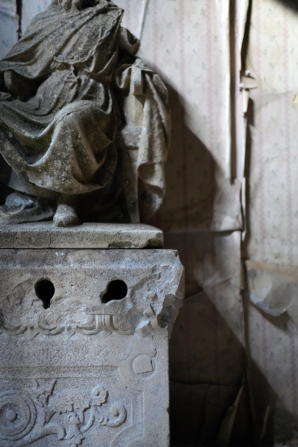 A Fragmentary Sandstone Sculpture of a Bearded Headless Saint c.1870 & Later