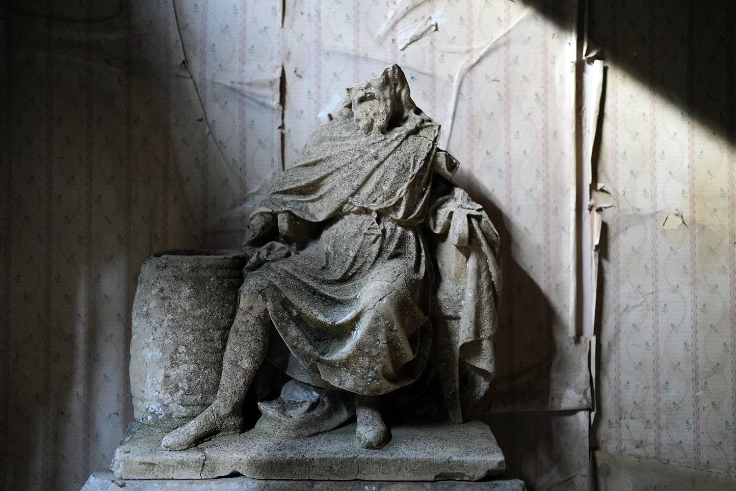 A Fragmentary Sandstone Sculpture of a Bearded Headless Saint c.1870 & Later