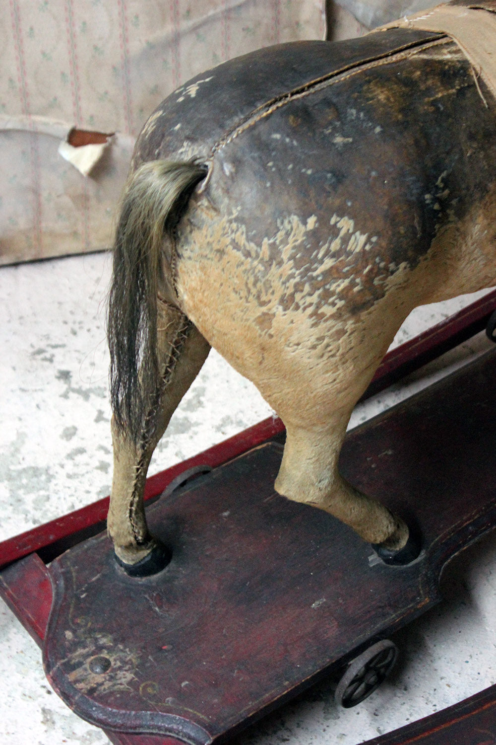 A 19thC Painted, Carved & Horse Hide Rocking & Pull Horse c.1870-80