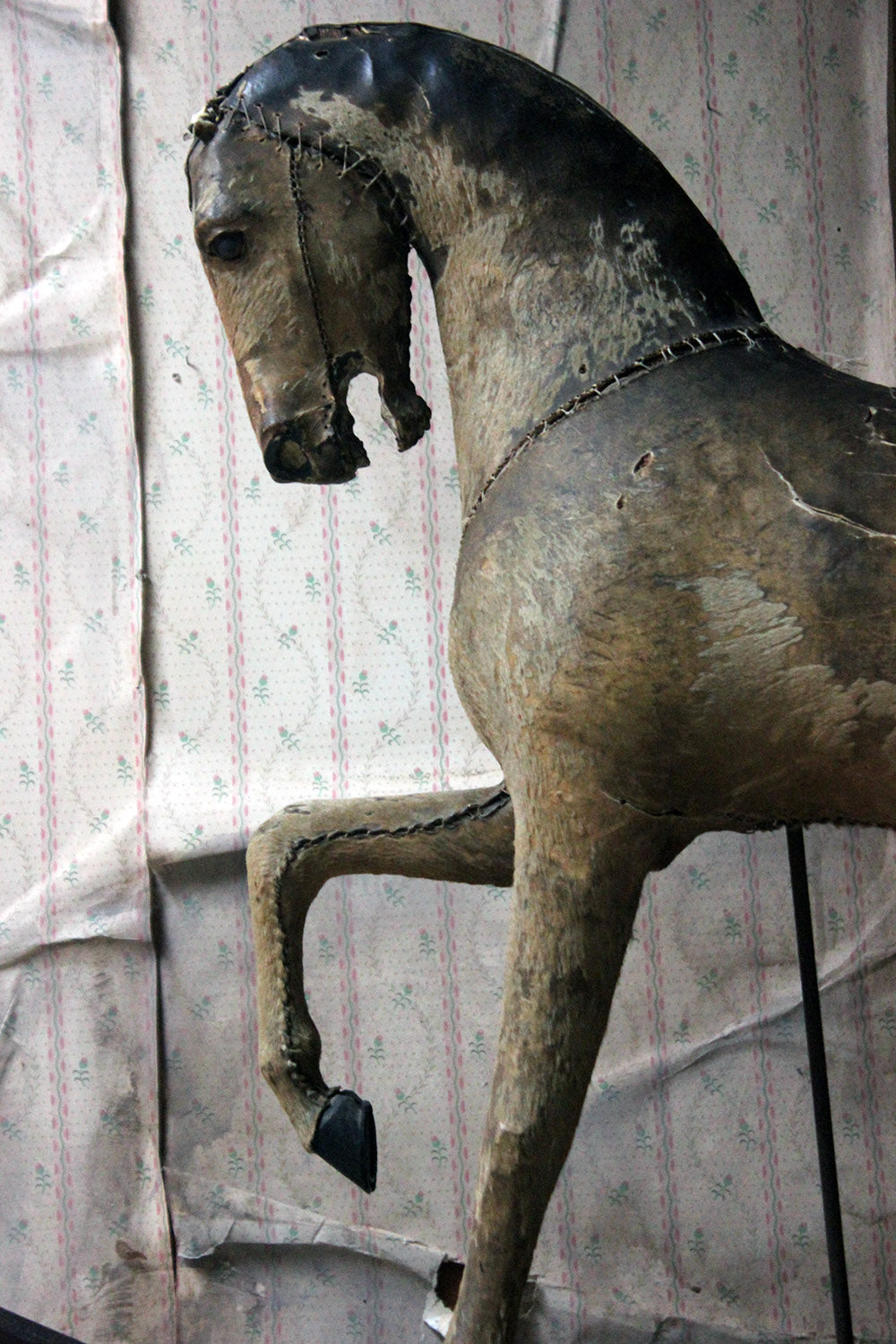 A 19thC Painted, Carved & Horse Hide Rocking & Pull Horse c.1870-80