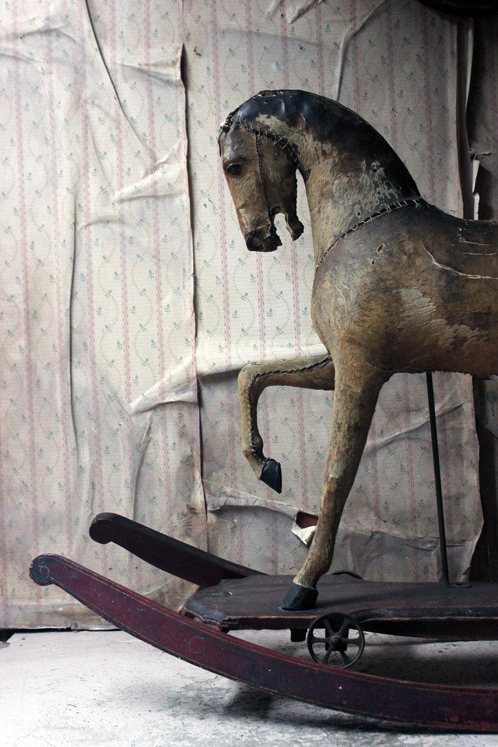 A 19thC Painted, Carved & Horse Hide Rocking & Pull Horse c.1870-80