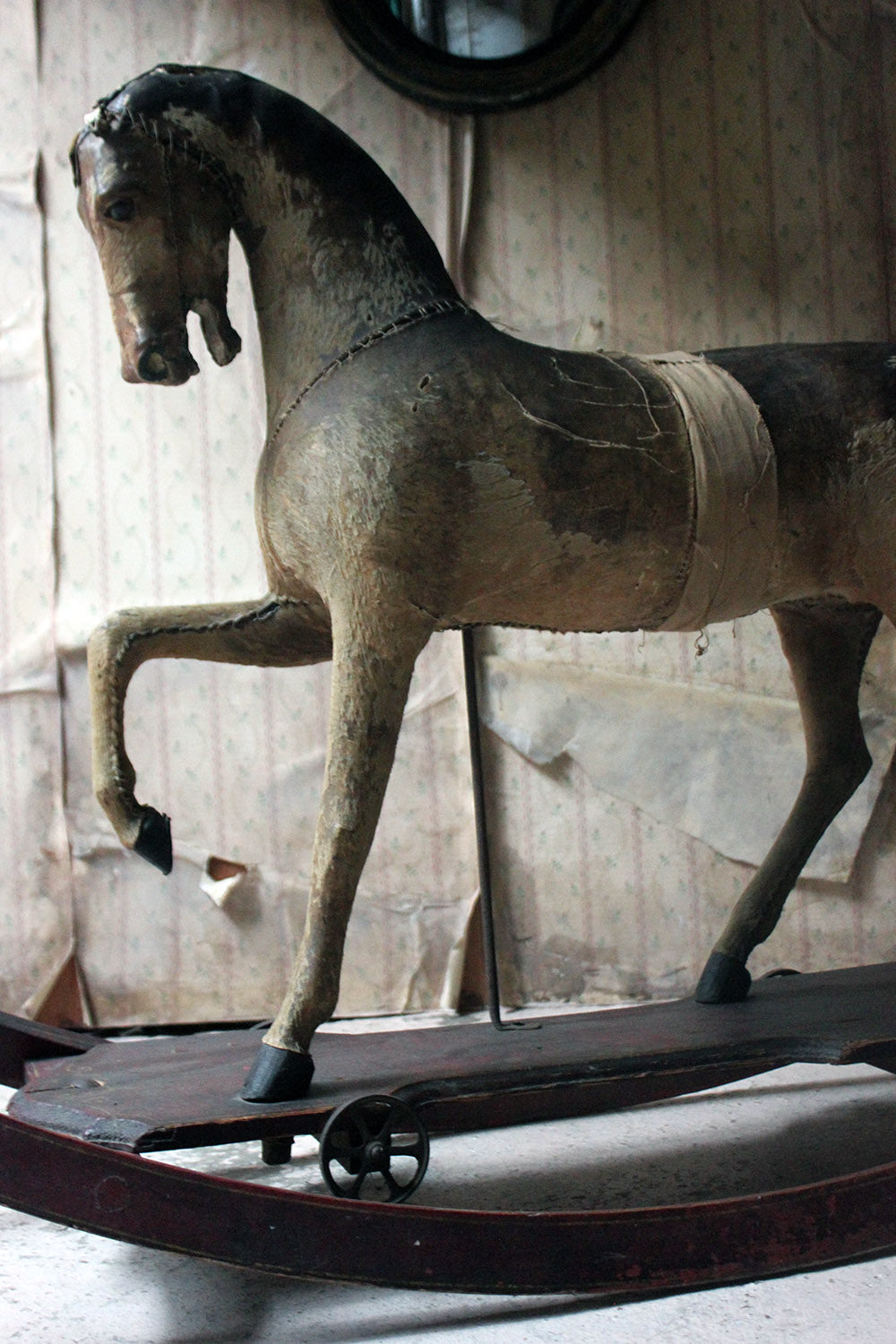 A 19thC Painted, Carved & Horse Hide Rocking & Pull Horse c.1870-80