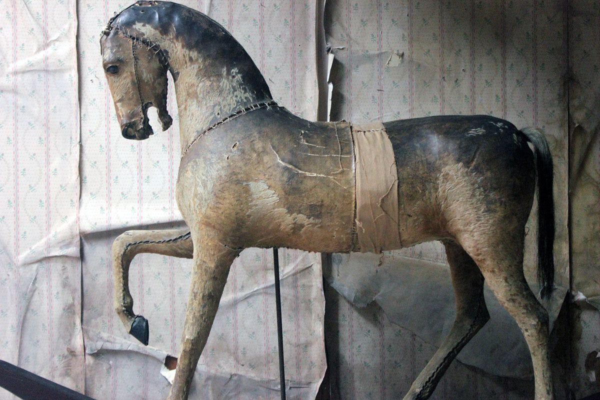 A 19thC Painted, Carved & Horse Hide Rocking & Pull Horse c.1870-80