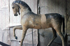 A 19thC Painted, Carved & Horse Hide Rocking & Pull Horse c.1870-80
