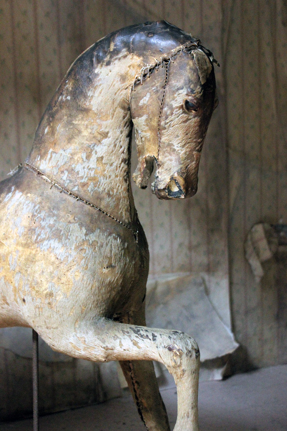 A 19thC Painted, Carved & Horse Hide Rocking & Pull Horse c.1870-80