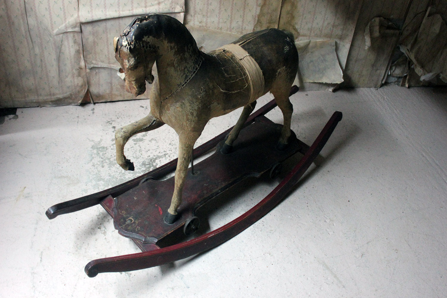 A 19thC Painted, Carved & Horse Hide Rocking & Pull Horse c.1870-80
