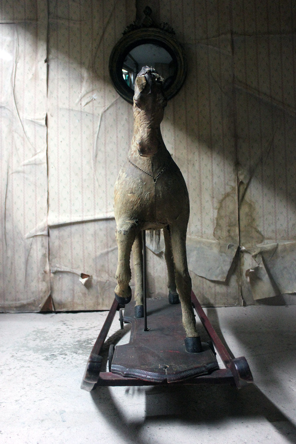 A 19thC Painted, Carved & Horse Hide Rocking & Pull Horse c.1870-80