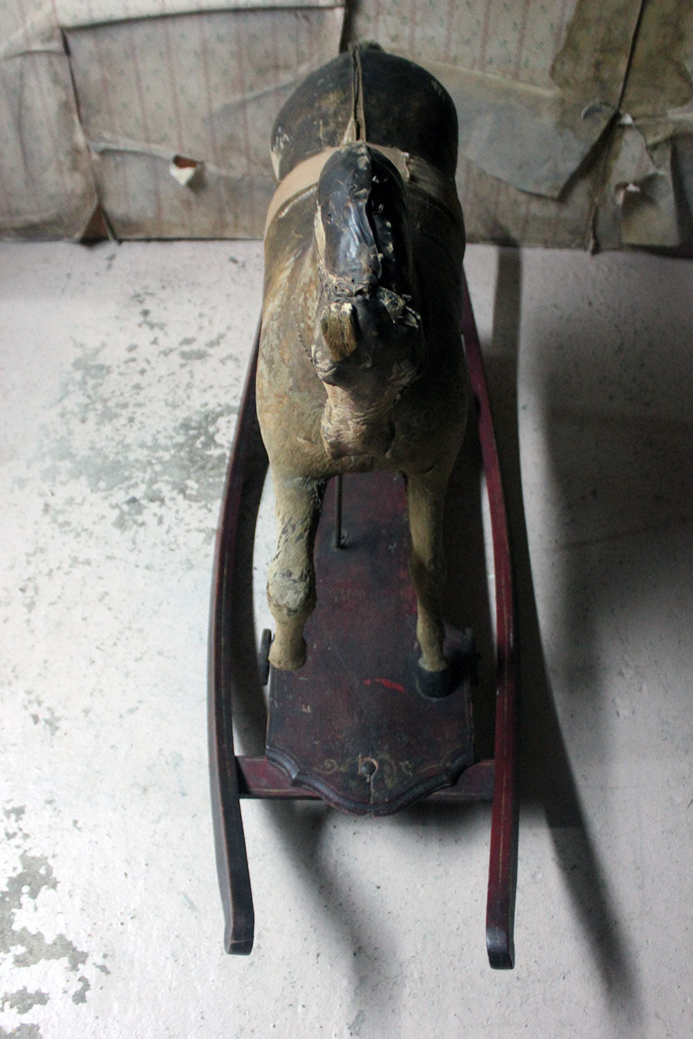 A 19thC Painted, Carved & Horse Hide Rocking & Pull Horse c.1870-80