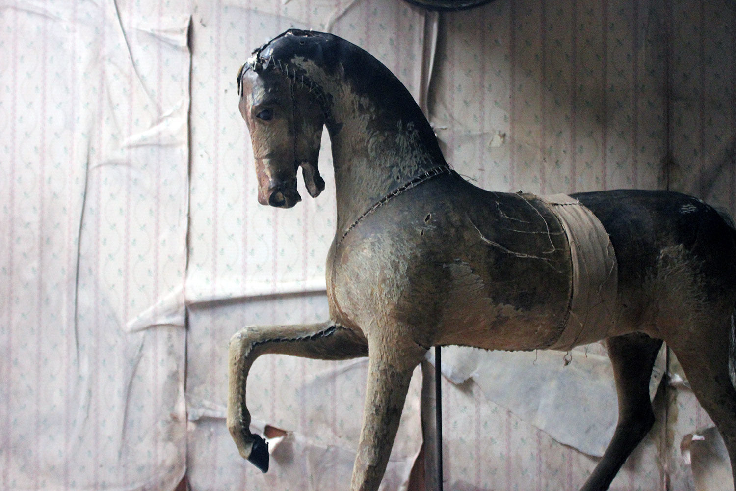 A 19thC Painted, Carved & Horse Hide Rocking & Pull Horse c.1870-80