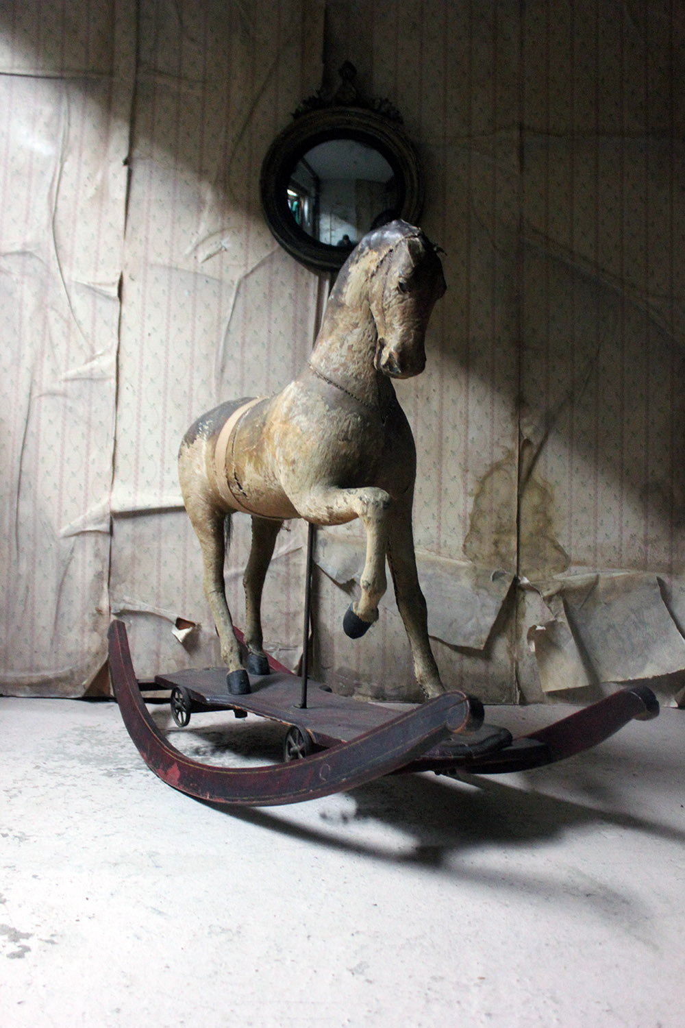 A 19thC Painted, Carved & Horse Hide Rocking & Pull Horse c.1870-80
