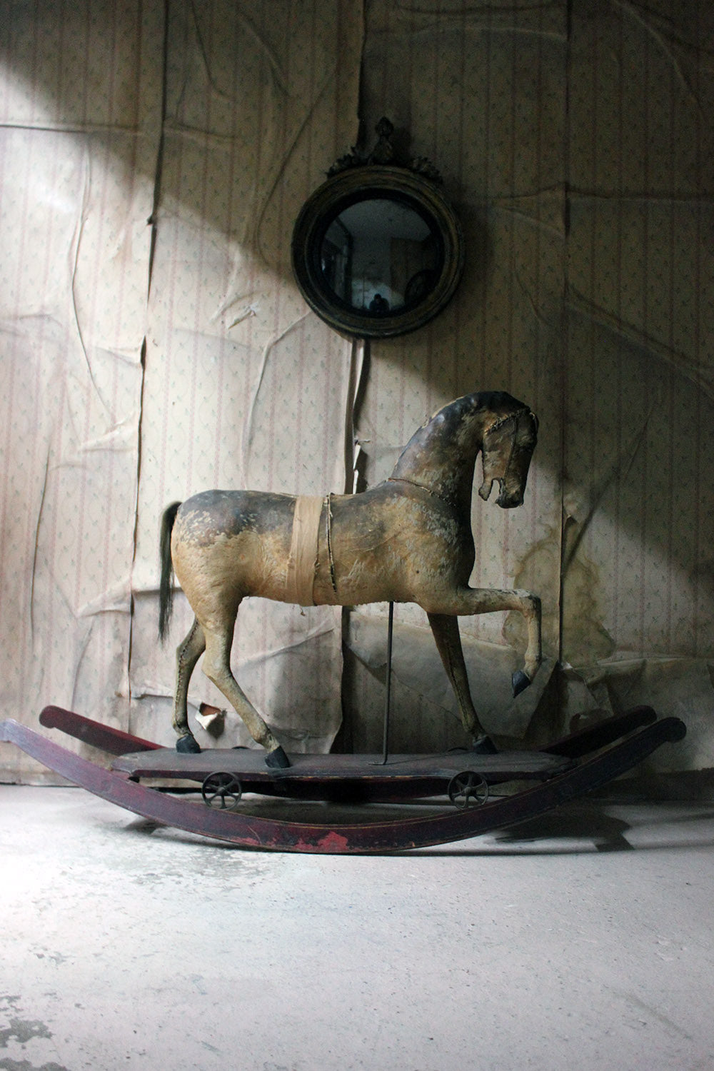 A 19thC Painted, Carved & Horse Hide Rocking & Pull Horse c.1870-80
