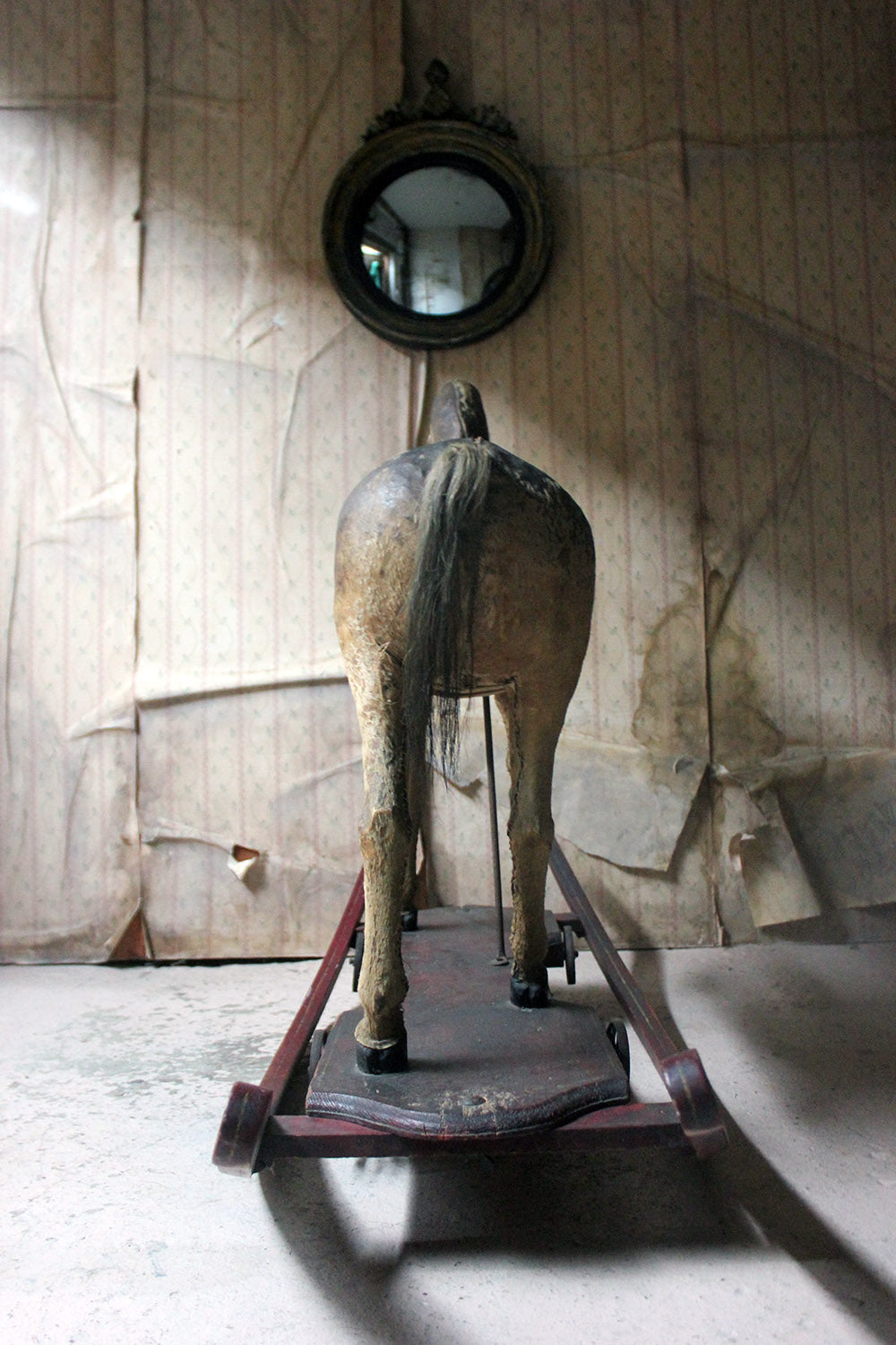 A 19thC Painted, Carved & Horse Hide Rocking & Pull Horse c.1870-80
