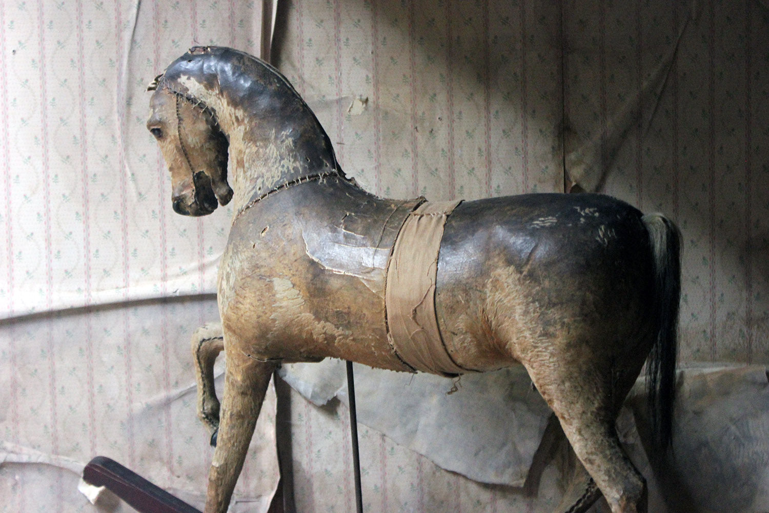 A 19thC Painted, Carved & Horse Hide Rocking & Pull Horse c.1870-80
