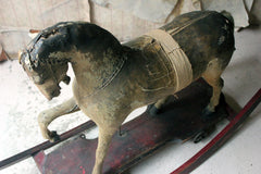A 19thC Painted, Carved & Horse Hide Rocking & Pull Horse c.1870-80