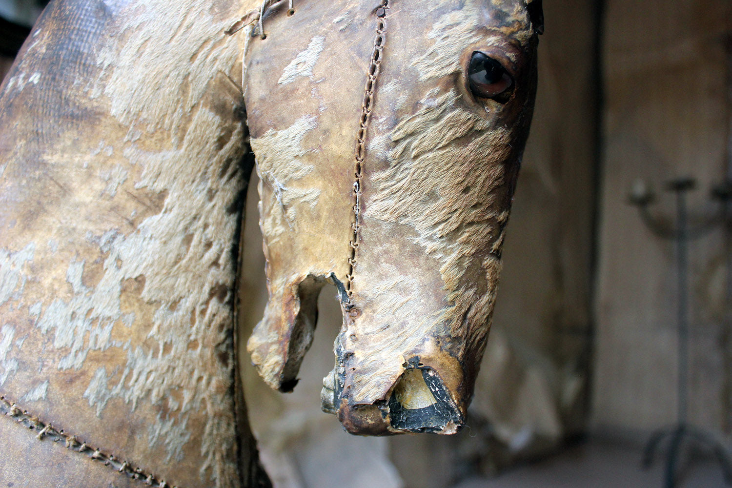A 19thC Painted, Carved & Horse Hide Rocking & Pull Horse c.1870-80