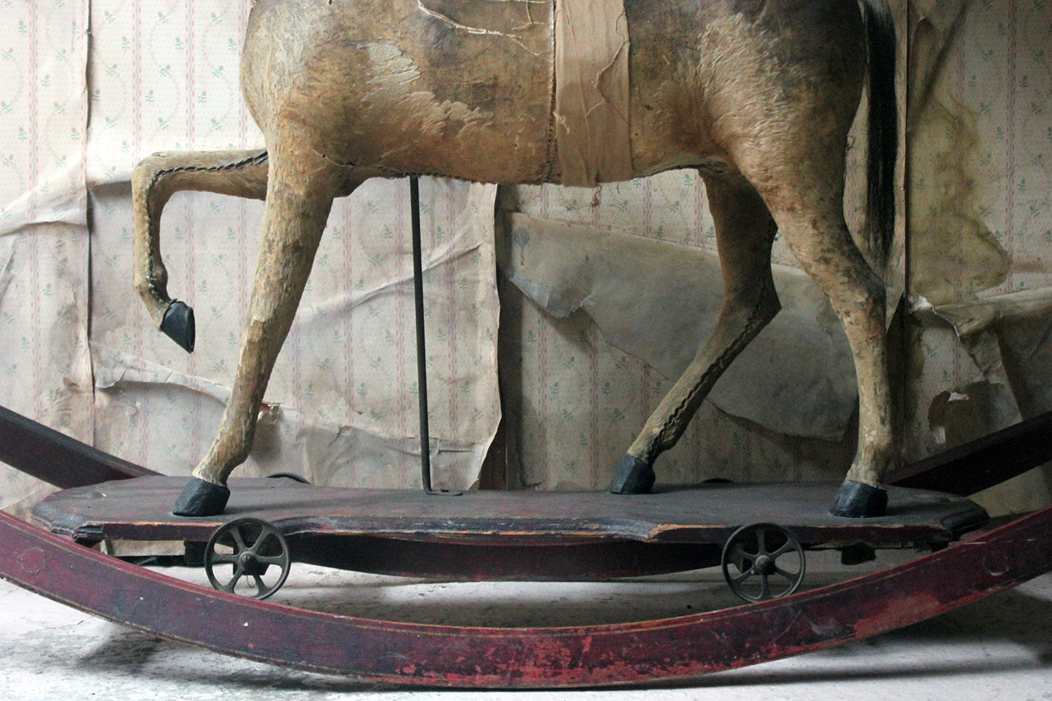 A 19thC Painted, Carved & Horse Hide Rocking & Pull Horse c.1870-80