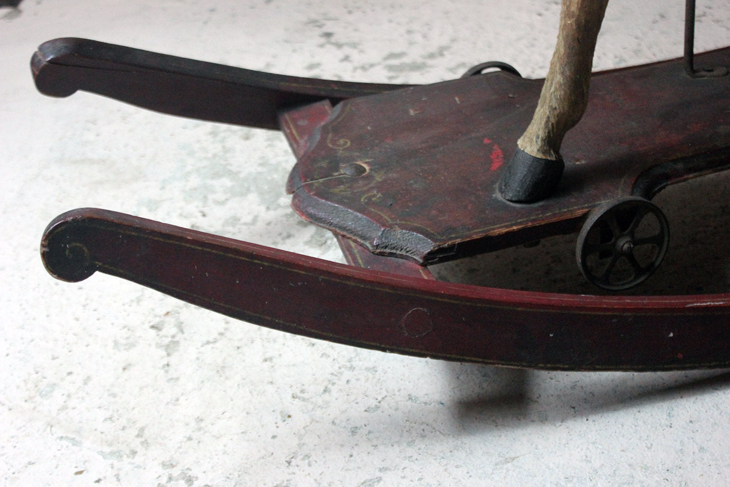 A 19thC Painted, Carved & Horse Hide Rocking & Pull Horse c.1870-80
