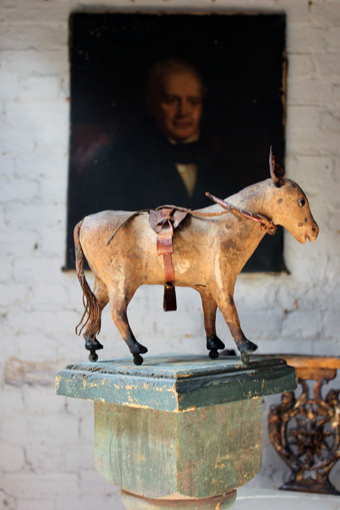 A Charming Mid 19thC French Papier-Mâché & Leather Pull Along Horse