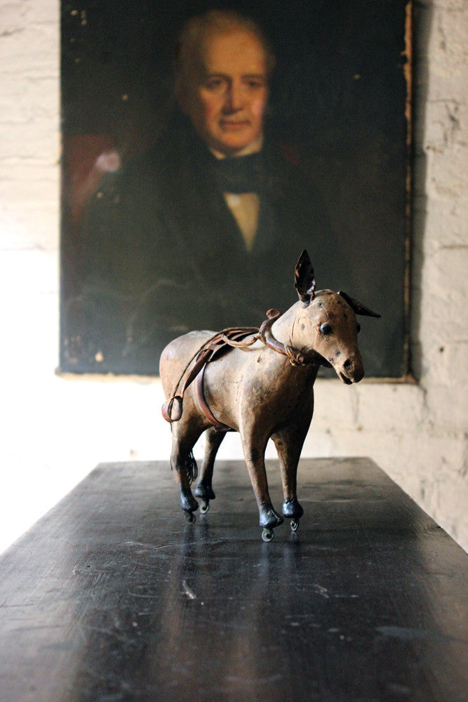 A Charming Mid 19thC French Papier-Mâché & Leather Pull Along Horse