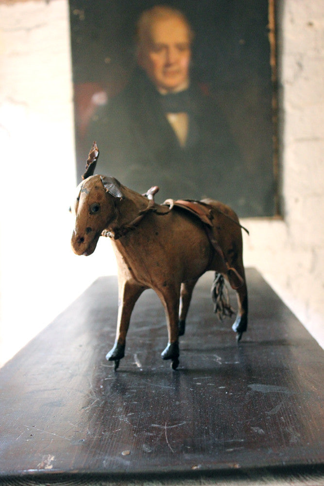 A Charming Mid 19thC French Papier-Mâché & Leather Pull Along Horse