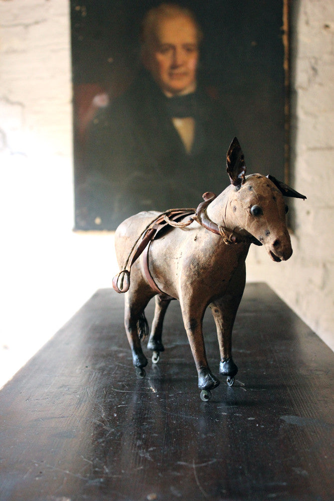 A Charming Mid 19thC French Papier-Mâché & Leather Pull Along Horse