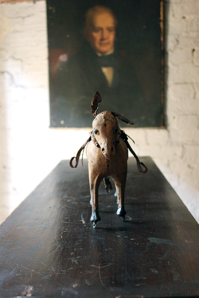 A Charming Mid 19thC French Papier-Mâché & Leather Pull Along Horse
