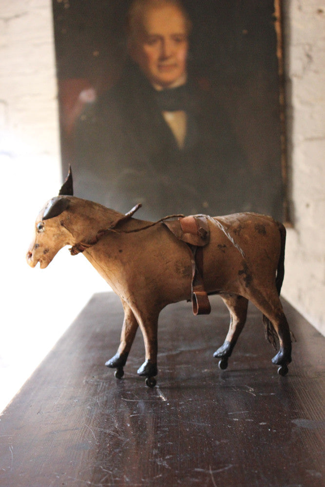 A Charming Mid 19thC French Papier-Mâché & Leather Pull Along Horse