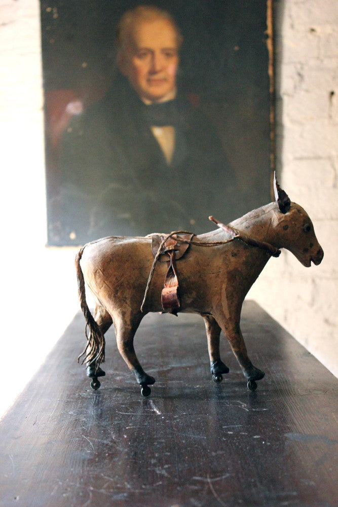 A Charming Mid 19thC French Papier-Mâché & Leather Pull Along Horse
