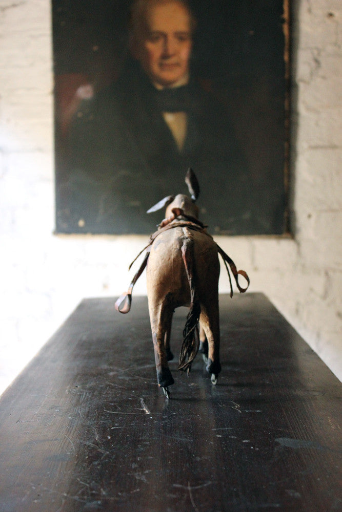 A Charming Mid 19thC French Papier-Mâché & Leather Pull Along Horse
