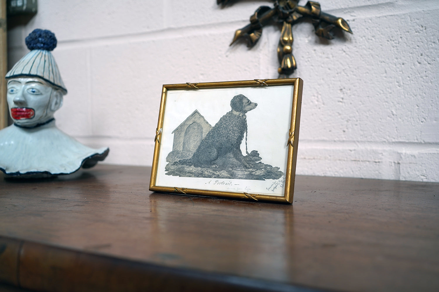 A 19thC Cut-Out Pencil & Ink Study of an Irish Water Dog; 'Sweep'